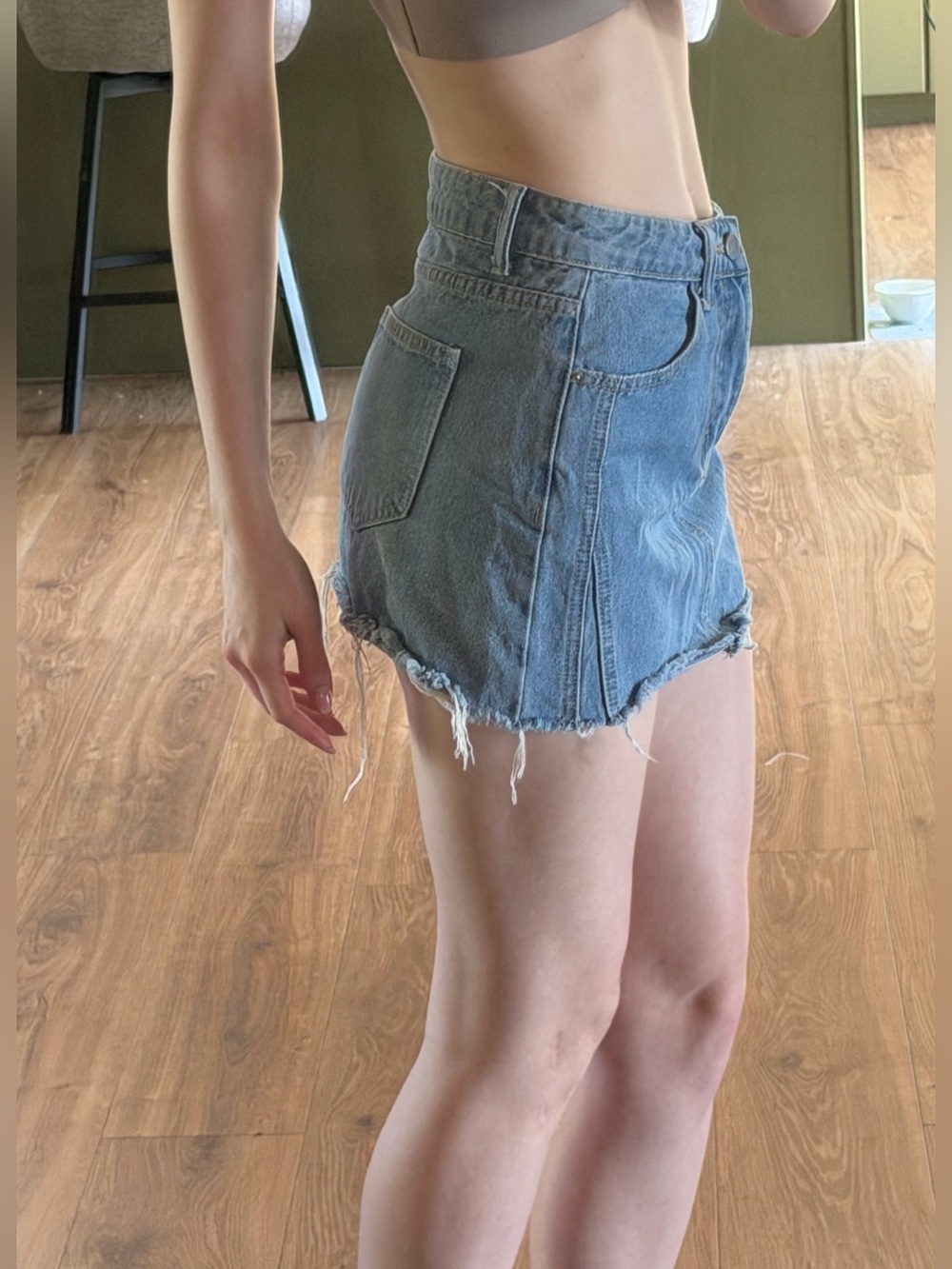 Casual Blue Denim Mini Skirt - Classic Raw Hem - Picture 2 of 5